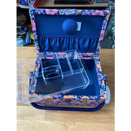 HobbyGift Sewing Box (M): Rectangle: Embroidered Lid: Garden Serenade, Flowers