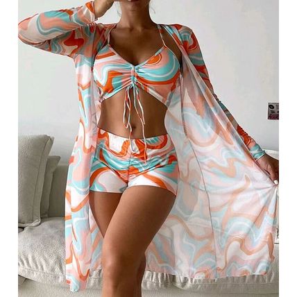 Long Sleeve Swimsuit Ladies Bathing Suit Swimwear UK Women 3 Piece Bikini Set