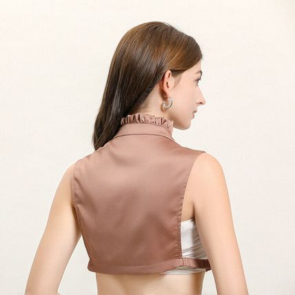 Women Lace Fake Satin Collar Button Down Detachable False Collar Half Shirt Top