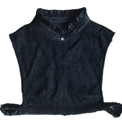 Women Lace Fake Satin Collar Button Down Detachable False Collar Half Shirt Top
