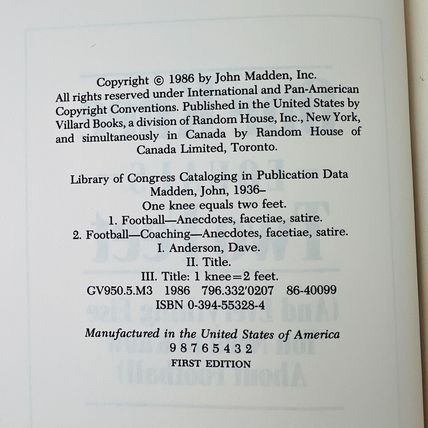 John Madden One Knee Equals Two Feet Football Hardcover Book