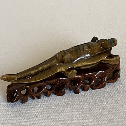 Vintage Chinese Carved Tiger's Eye Dinosaur Figurine Gemstone Brontosaurus 4.6"