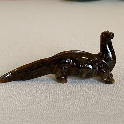 Vintage Chinese Carved Tiger's Eye Dinosaur Figurine Gemstone Brontosaurus 4.6"