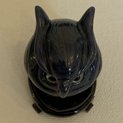 Blue Sodalite Owl Figurine Vintage Fine Chinese Carved Bird W Stand 1.4" READ**