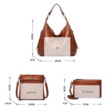 Women Shoulder Bags Tote Satchel Hobo 3pcs Purse Set Brown