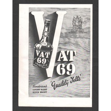 Sanderson's VAT 69 SCOTCH WHISKY SCOTLAND :- Original Vintage 1947 Advert