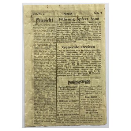 WW2 American Artillery Shell Propaganda Leaflet. - Feldpost No. 12. - 1945.