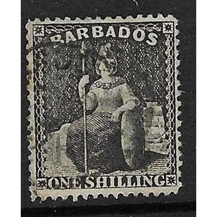 BARBADOS 1872 WATERMARK SMALL STAR 1/- PERF 14.5 X 15.5 USED SG54