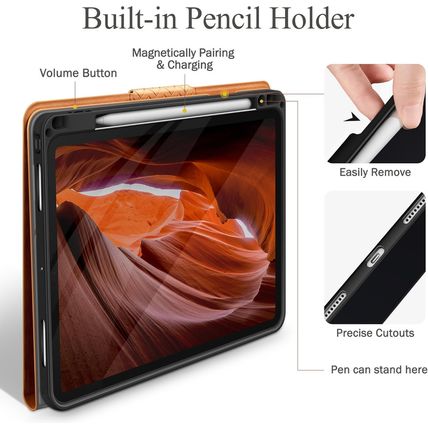 Auaua Case for Ipad Pro 13 Inch (M4) 2024, PU Leather Case with Pencil Holder, S