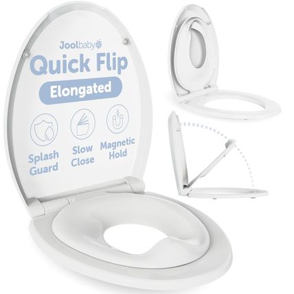 Quick Flip Elongated Toilet Seat with Built-In Potty & Splash Guard for Toddler