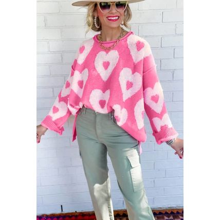 Bonbon Pearl Beaded Heart Drop Shoulder Sweater