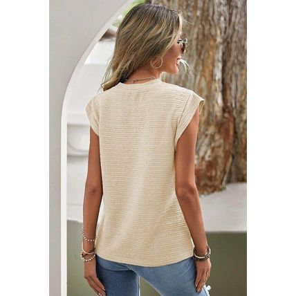 Beige Solid Textured Batwing Sleeve Crew Neck T Shirt