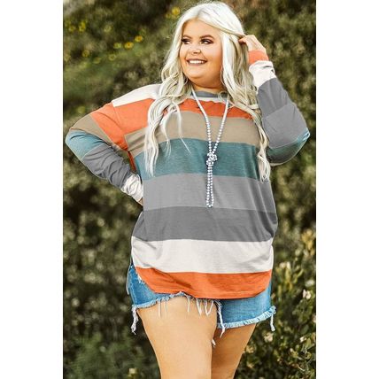Green Stripe Plus Size Colorblock Pullover Top