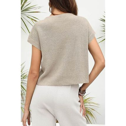 Pale Khaki Patch Pocket Short Sleeve Sweater