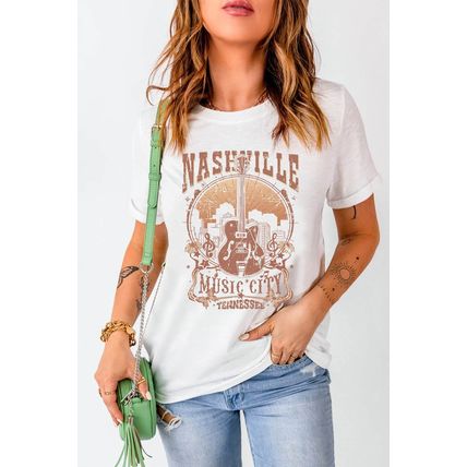 White Vintage NASHVILLE Music City Crewneck Graphic T Shirt