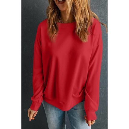 Red Solid Classic Crewneck Pullover Sweatshirt