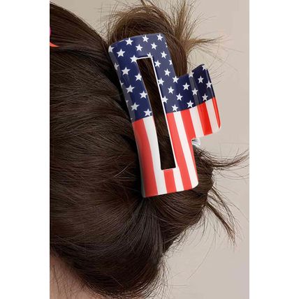 Dark Blue American Flag Print Square Claw Clip