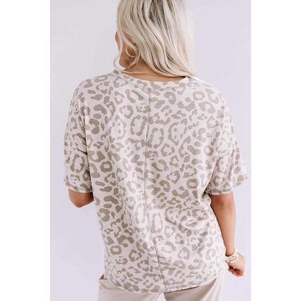 Brown Leopard Print V Neck Plus Size T Shirt