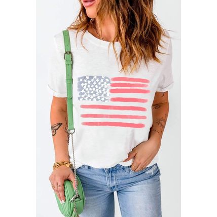 White American Flag Pattern Crew Neck Short Sleeve Tee