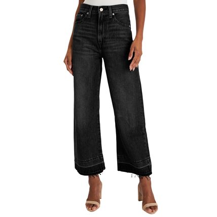 Black Raw Hem Straight Leg Loose High Waist Jeans