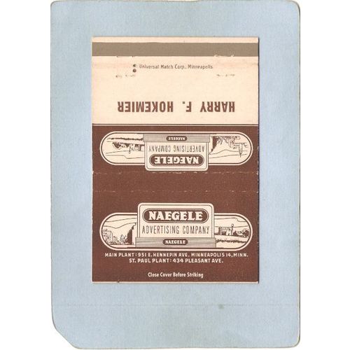 MN Minneapolis Matchcover Naegele Advertising Company 951 E Hennepin Ave H~363