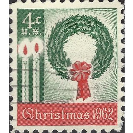 USA, CHRISTMAS, Wreath and candles, red & green 1962, 4c, #3