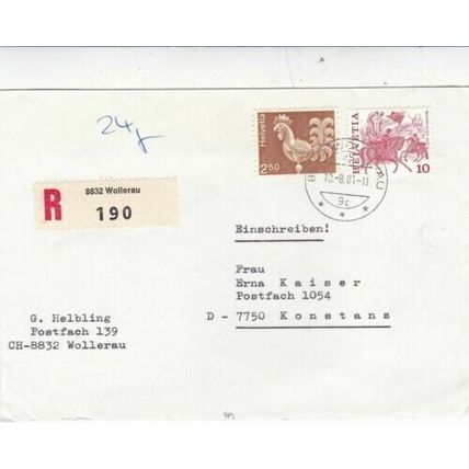 Switzerland 1982 Wollerau-Konstanz Germany Registered Cover typed VGC