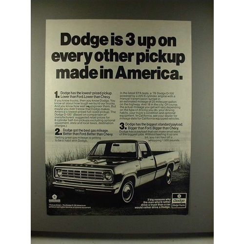 1976 Dodge D-100 Adventurer Pickup Truck Ad - 3 Up