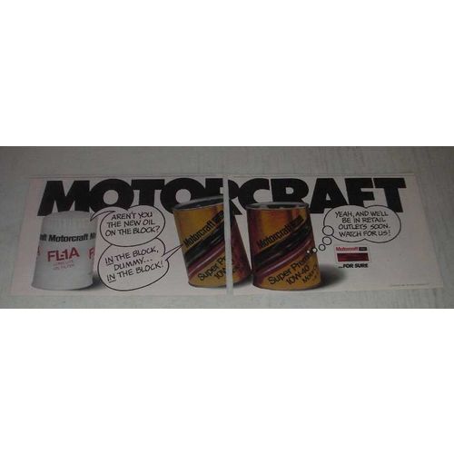 1980 Motorcraft FL-1A Oil Filter and Super Premium 10W-40 Motor Oil Ad