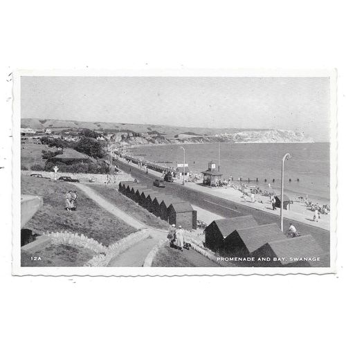 REAL PHOTOGRAPHIC POSTCARD OF PROMENADE & BAY SWANAGE DORSET POSTED 1959 (2850)