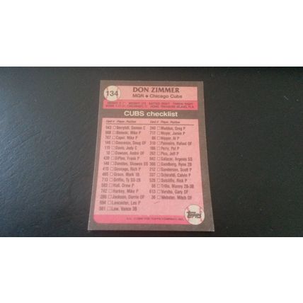 1989 Topps Card # 134 Don Zimmer Excellent (5) Chicago Cubs