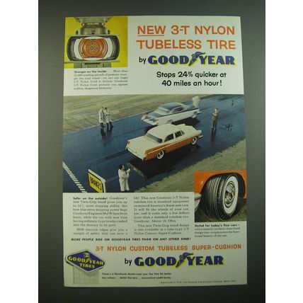 1956 Goodyear 3-T Nylon Tubeless Tires Advertisement