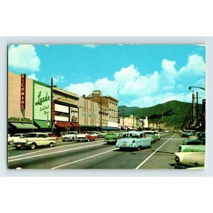 Vintage Glendale Ca. Richman's, Leeds, Newberry Signs Cars Postcard (A16)