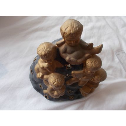 TEA LIGHT HOLDER / CHERUBS BLACK GOLD COLOUR (03/01) # #