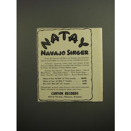 1952 Canyon Records Advertisement - Natay Navajo Singer