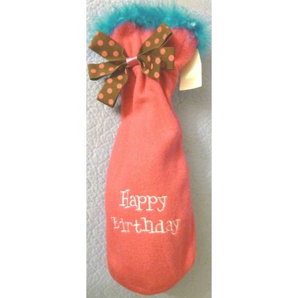 "3 NEW FLEECE WINE BOTTLE GIFT BAGS BLUE CUPCAKE GREEN PINK HAPPY BIRTHDAY"