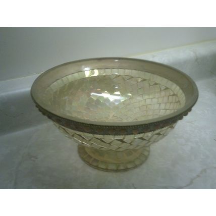 Glass compote mosiac pattern yellow