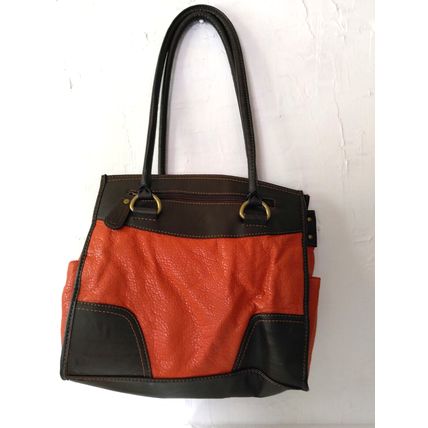 St. John's Bay Orange & Brown Handbag Pebbled Texture Luggage Tag Logo Flaw