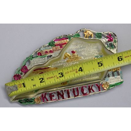 VTG State Souvenir KENTUCKY Gift MAP Figural Metal Ashtray Trinket Dish 1950s