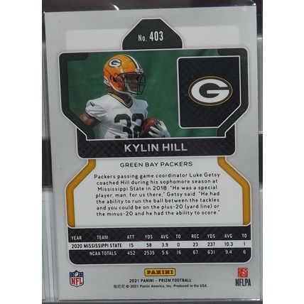 2021 Panini Prizm KYLIN HILL (Packers) Rookie Card #403