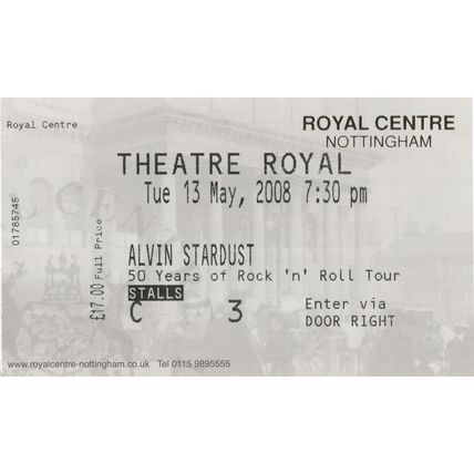 Alvin Stardust Glam Rock 2008 Nottingham Live Concert Ticket