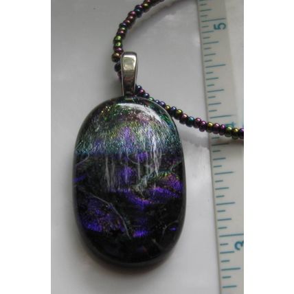 Dichroice Fused Glass Pendant & Glass Bead Handmade Necklace in violet