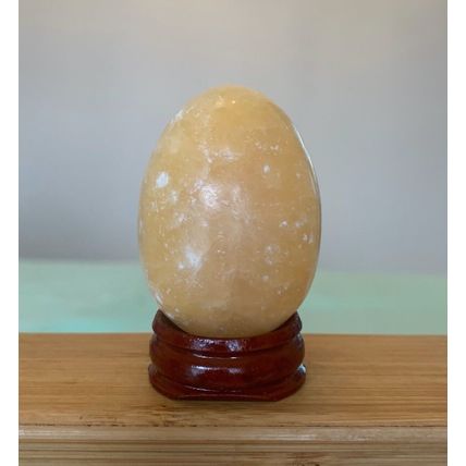 2" Calcite Crystal Egg Yellow Healing Chakra Stone Meditation Crystals W Stand