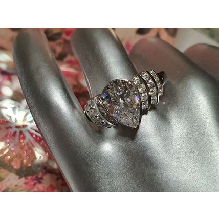 Large 12ct Pear Cut Solitaire Ring Made With Swarovski Zirconia Sz K Plat Silver