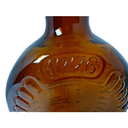 Vintage Log Cabin Syrup Embossed Amber Glass Bottle Bicentennial Liberty 1776