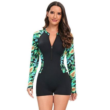 Women Swimsuit Sleeve Long Swimwear Chinlon Bathing Suit One-piece Athletic