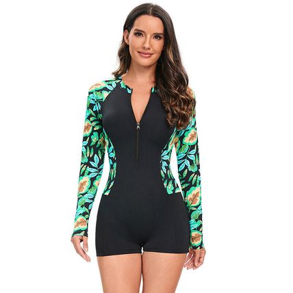Women Swimsuit Sleeve Long Swimwear Chinlon Bathing Suit One-piece Athletic