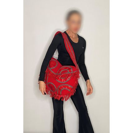 1980s Large Red Overnight Baby Bag Leather Fringed bAG MAKE OFFER!