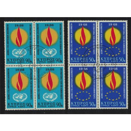 Cyprus Human Rights Year 2v Blocks of 4 1968 CTO SG#316-317