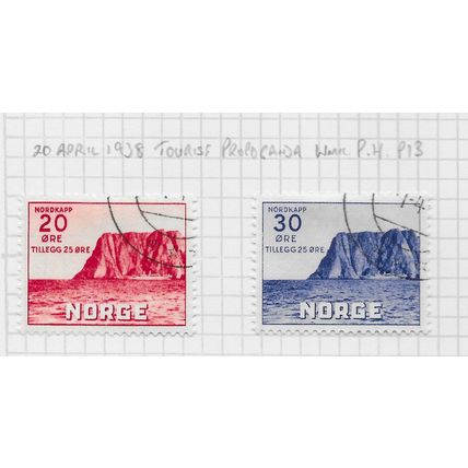 NORWAY 1938 NORTH CAPE SHIP TOURIST PROPAGANDA SET COMPLETE USED 2 STAMPS 20ore